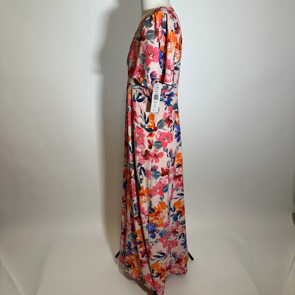 NWT MSK Flutter Sleeve V-Neck Multi Floral Print Chiffon Dress Womens Size Small - Picture 8 of 16